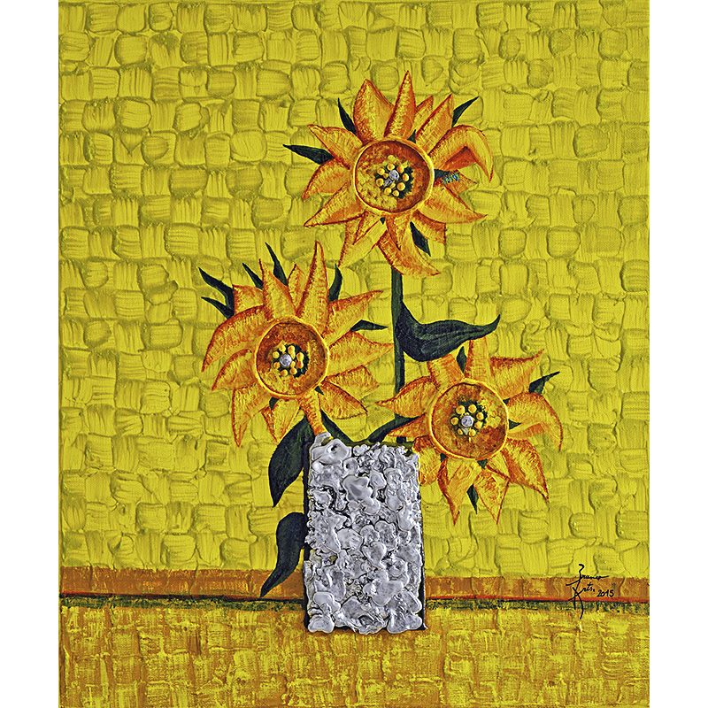 Acrylique et étain sur toile Les Tournesols.